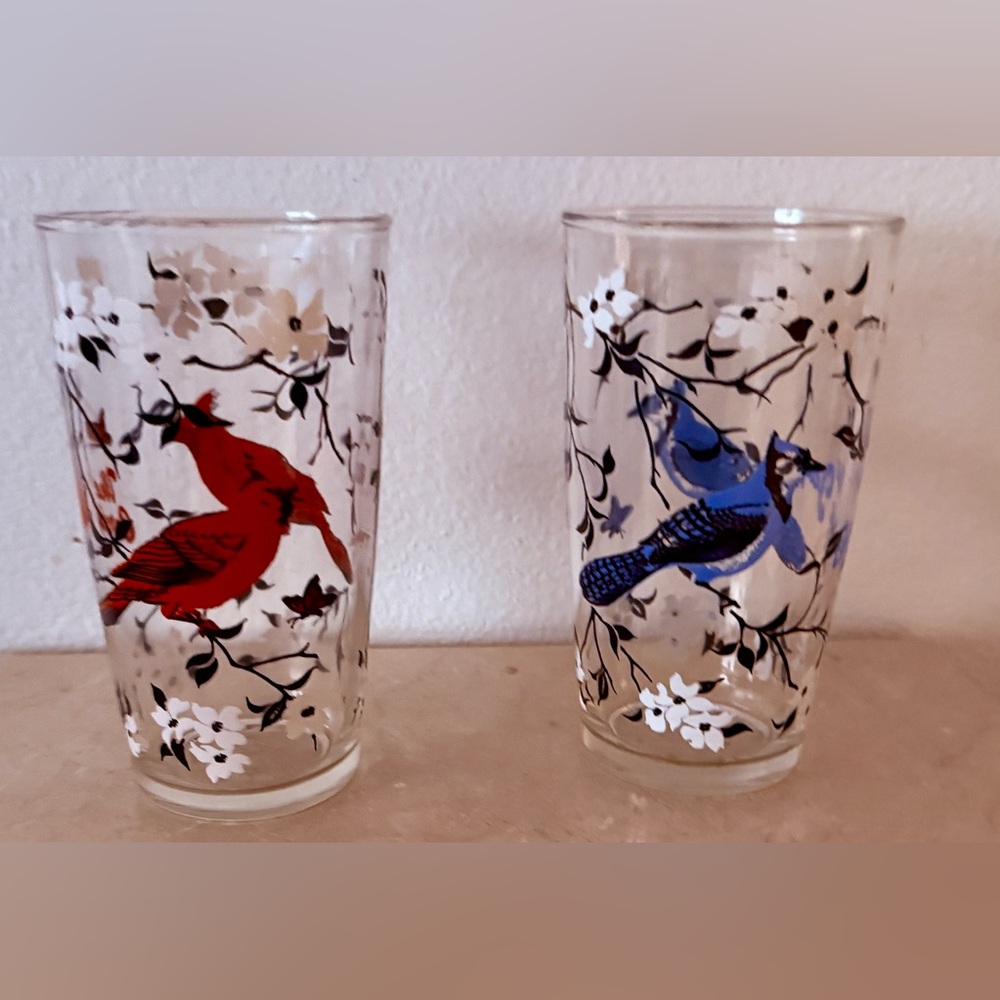 Cardinal and Blue Jay glasses. 11oz